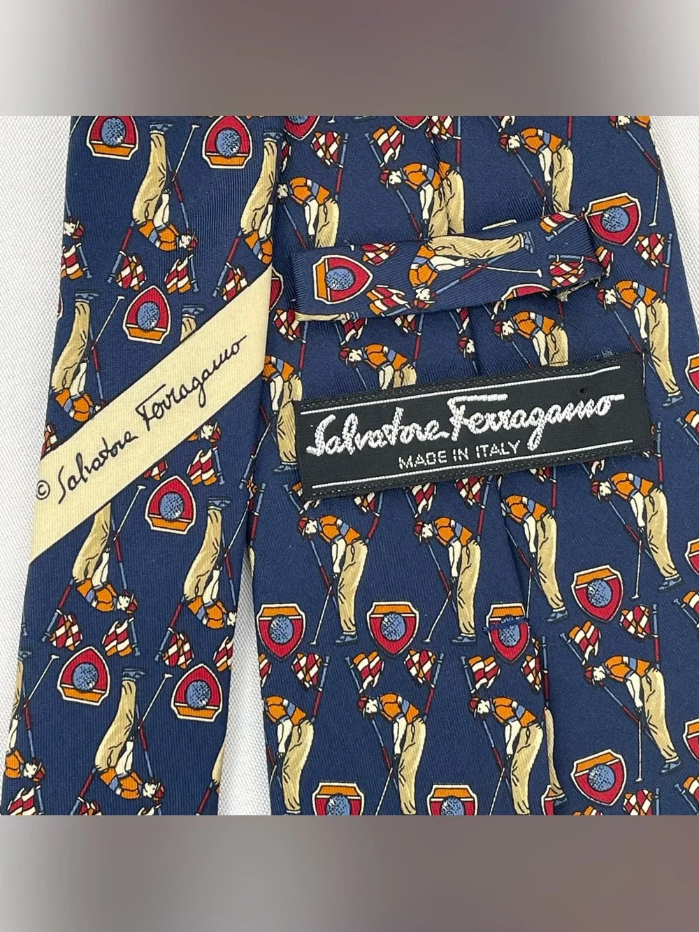 Salvatore Ferragamo Golfer Putting Classic Old Money Luxury 100% Silk Tie